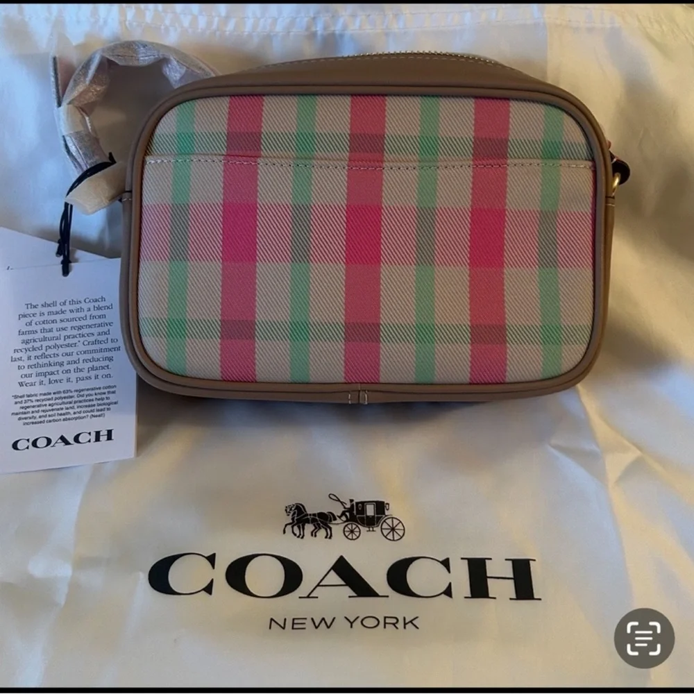 🌸 Coach NWT Mini Jamie Camera Bag With‎ Pink Plaid Print and Gold Hardware